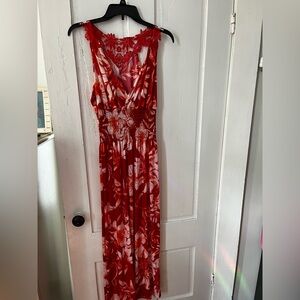 Chic Red Floral Lace Dress